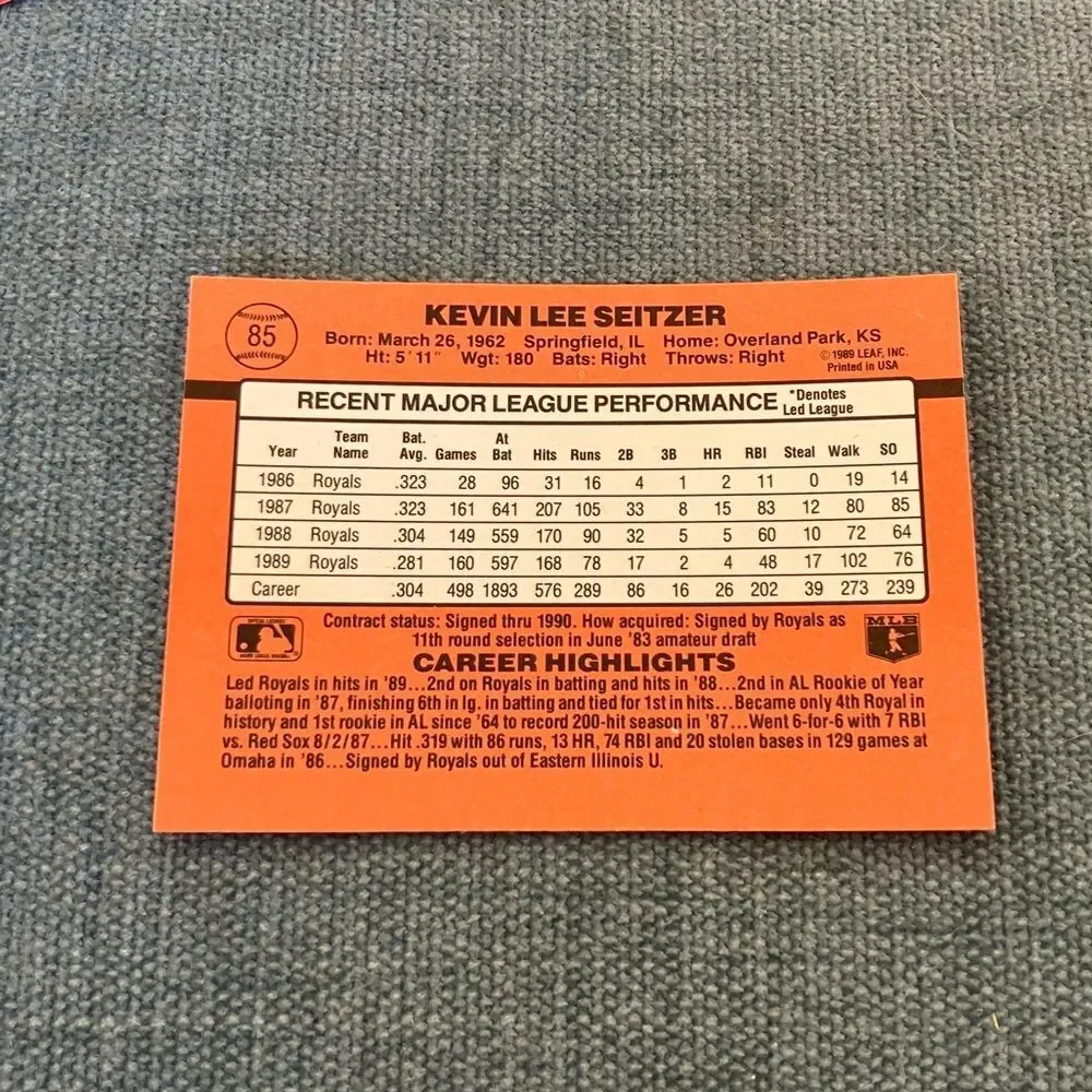 1990 Donruss Kansas City Royals Baseball Card Trading Card